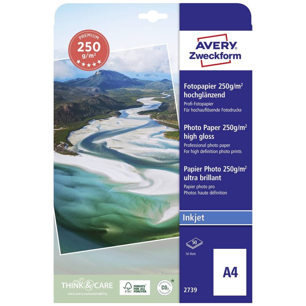 Avery Zweckform Fotopapier Avery Zweckform Premium Inkjet Fotopapier, A4, Hochglänzend