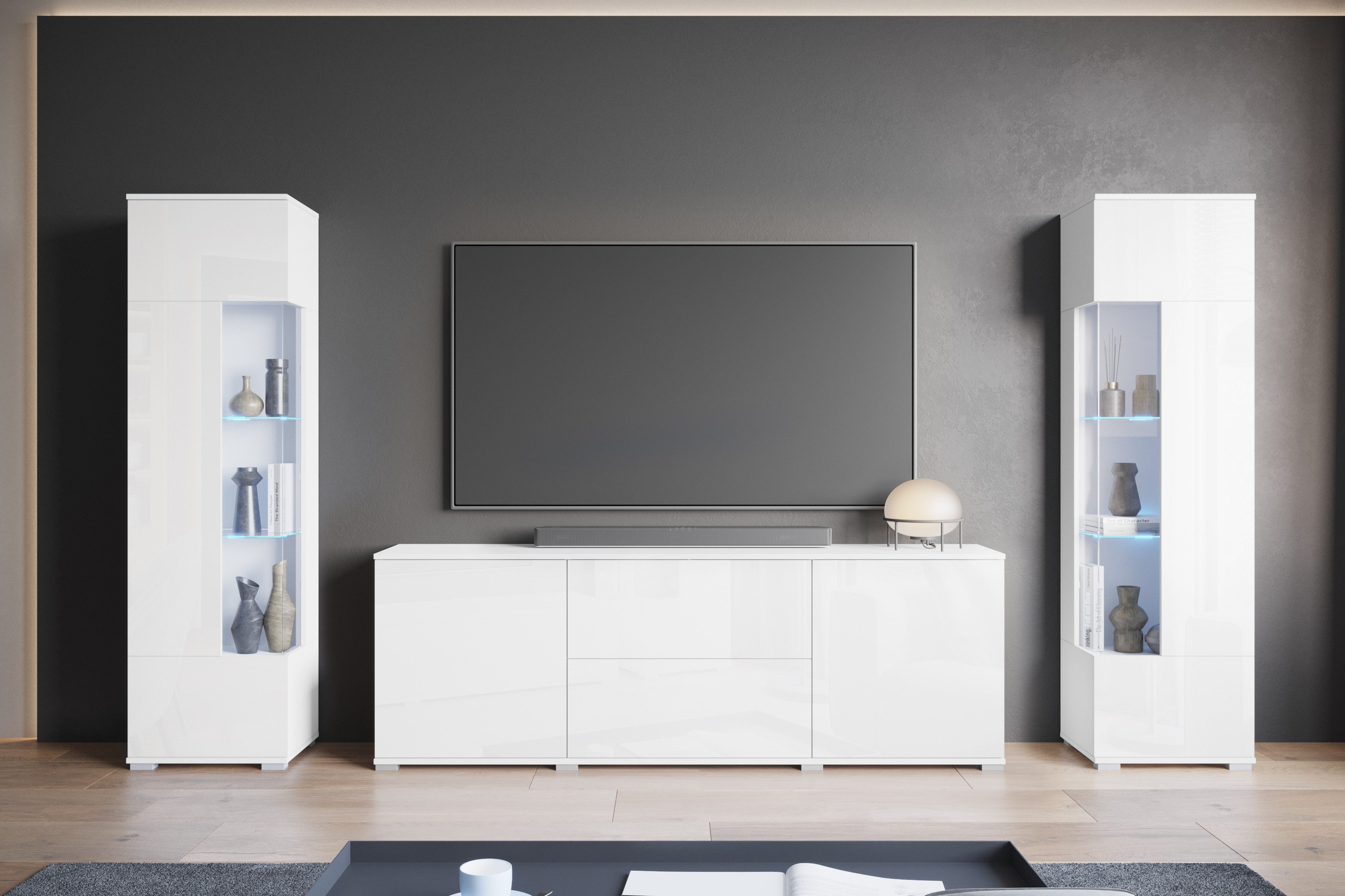 INOSIGN Wohnwand KENIA, (Komplett-Set, 3-St), Vitrinen mit Eckverglasung, h günstig online kaufen