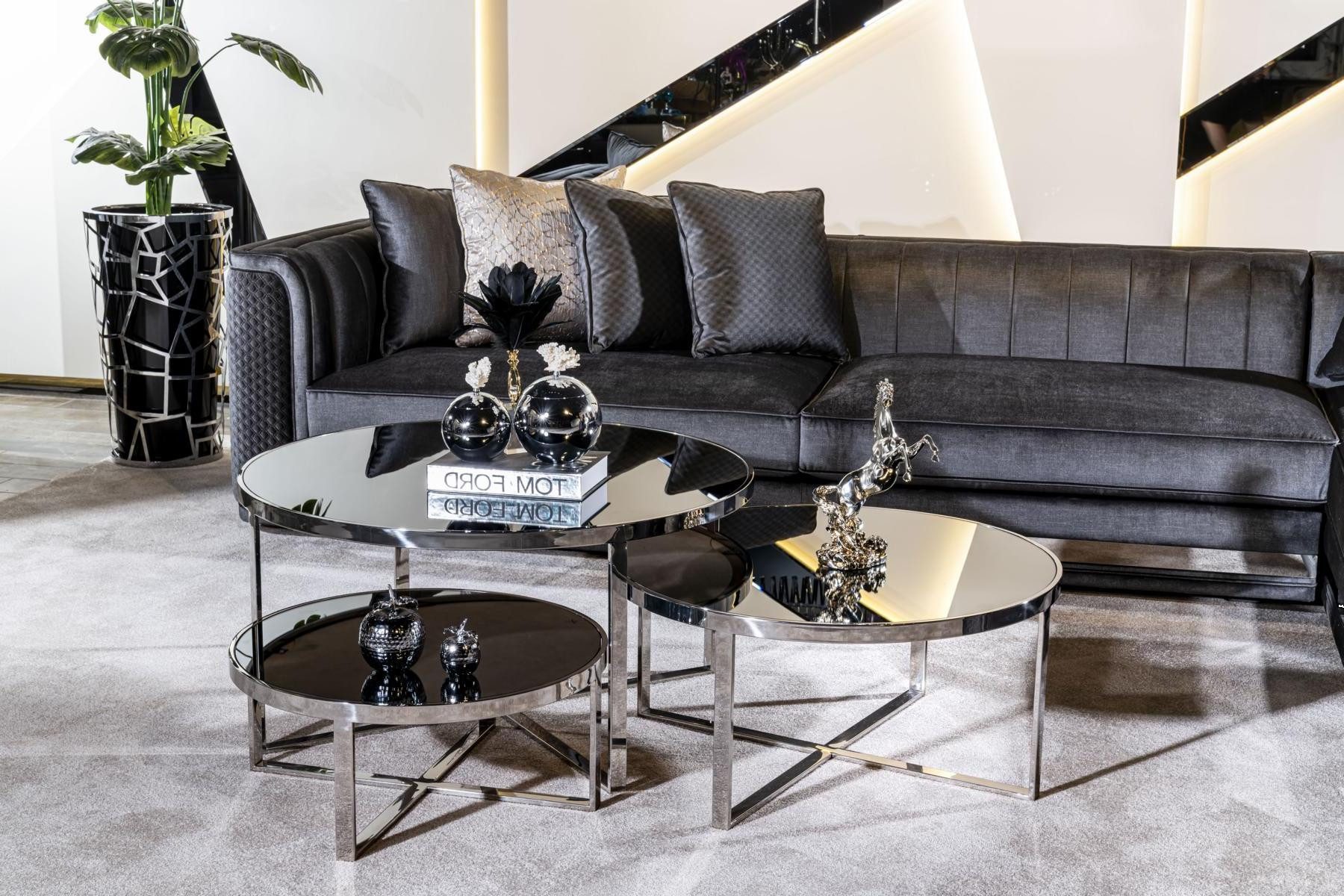 Xlmoebel Couchtisch Luxuriöser Wohnzimmertisch aus grauem Holz im modernen Design (Set, 3-St., 3X Couchtisch), Hergestellt in Europa