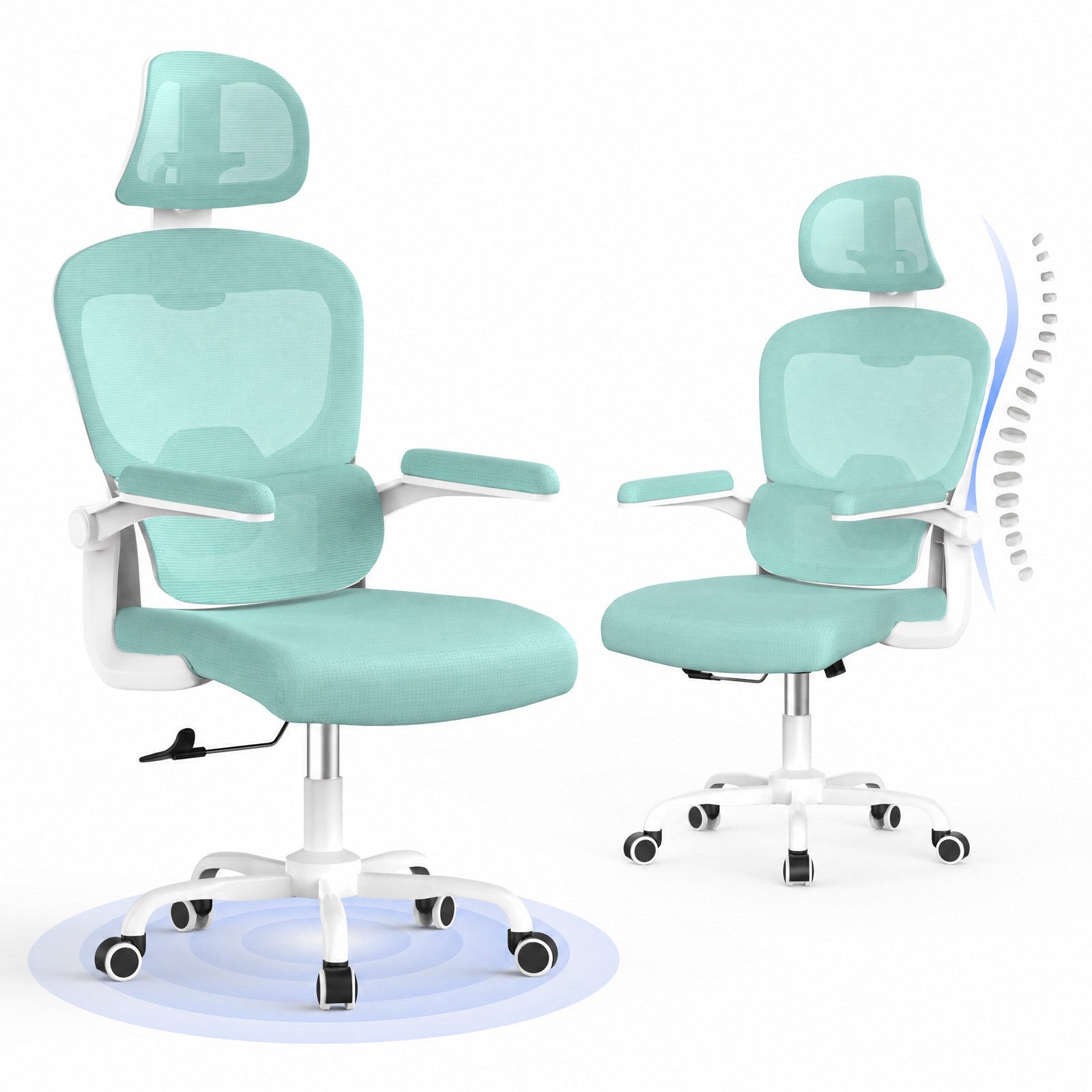 Gywowken Bürostuhl Ergonomischer Schreibtischstuhl mit Verstellbarer Kopfstütze, Armlehne Elastische Lendenwirbelstütze Höhenverstellbar