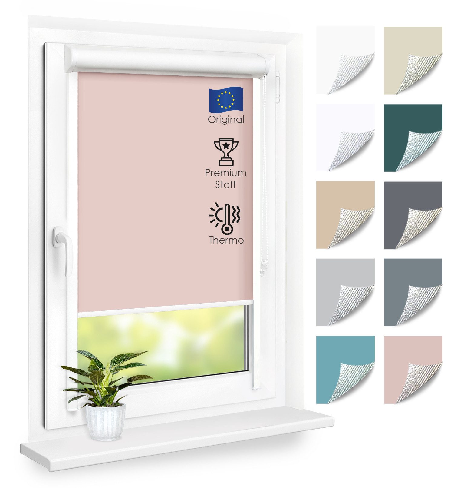 Rollo Premium Kassettenrollo mit Seitenschienen, DomDeco, blickdicht, ohne Bohren, durch Kleben oder Schrauben