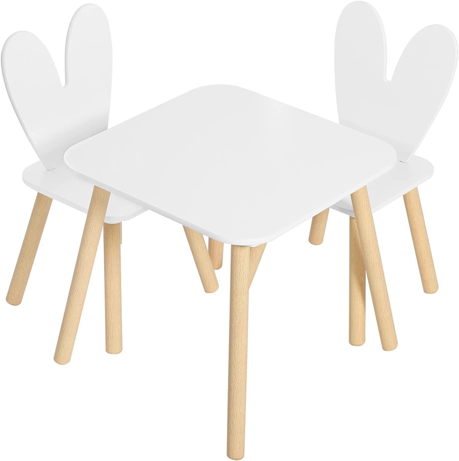 Woltu Kindersitzgruppe, Kindertisch mit 2 Massivholzbeinen, Stühlen, Weiß mit