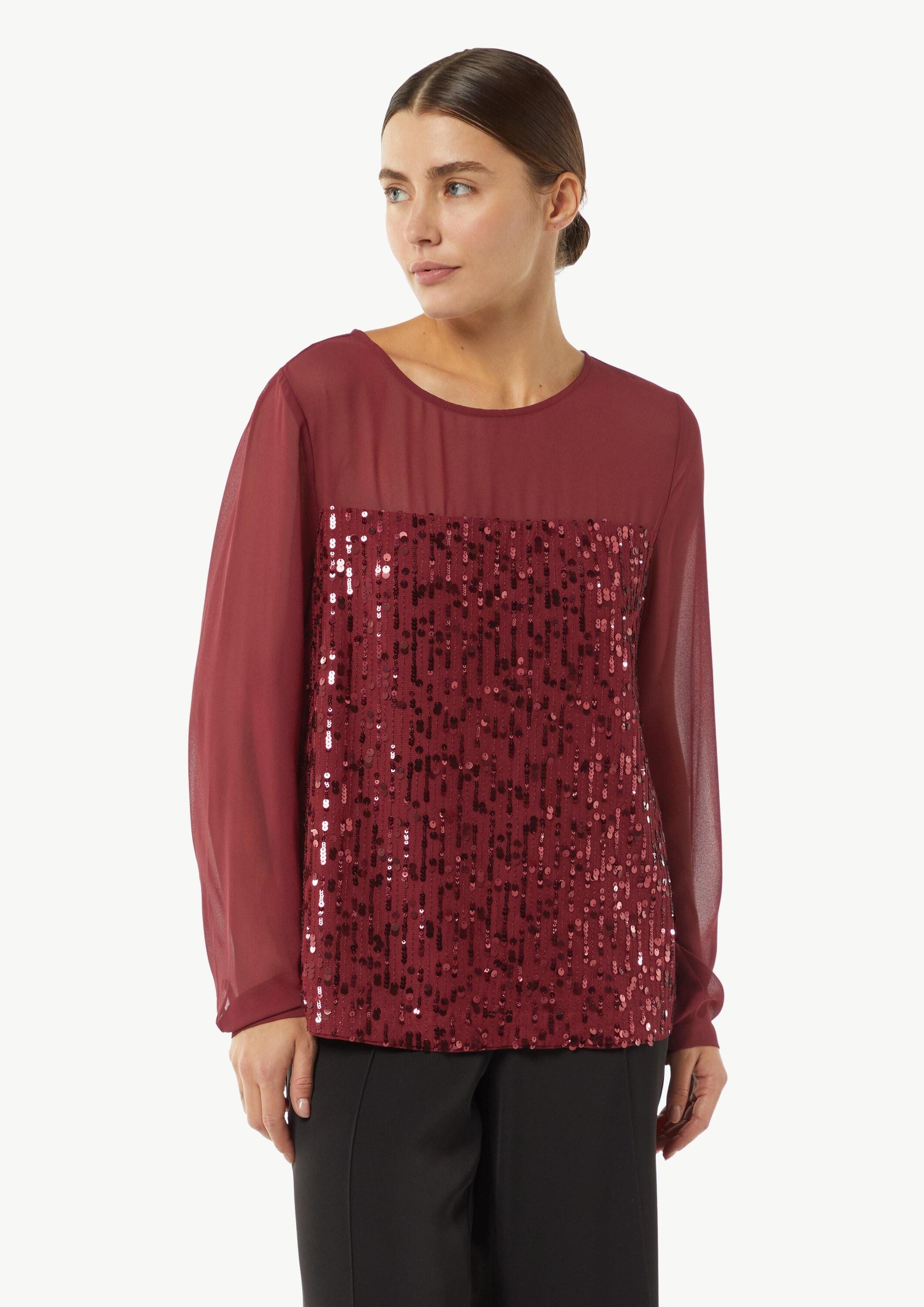 comma Langarmbluse Bluse Pailletten-Bluse aus Chiffon günstig online kaufen