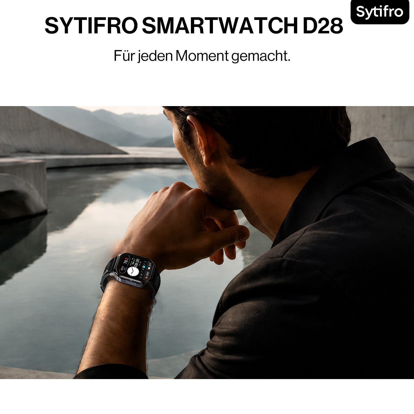 Sytifro Smartwatch Herren, Neue FitnessTracker Uhr, Outdoor Sportuhr, AMOLED Smartwatch, IP68 Wasserdicht Fitness Uhr mit 120+ Sportmodi, Fitness Tracker mit 24/7 Herzfrequenz/SpO2/Schlafmonitor/Schrittzähler, Bluetooth 5.3 Uhr Herren, 350mAh Batterie, verfügbar für Android 5.0+ / iOS 9.0+