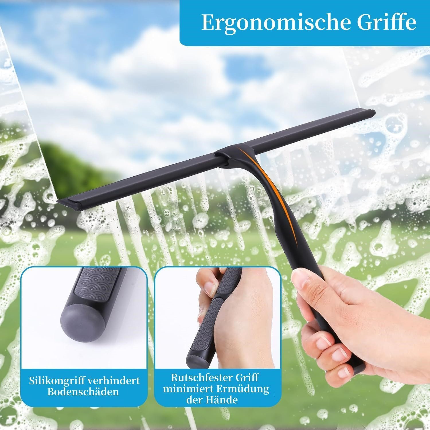 Elegear Duschabzieher aus Edelstahl, 25/30cm Wasserabzieher, Duschwischer ohne Bohren, (Fensterabzieher, 1-St., mit Rutschfester Griff), Silikon-Ersatzlippe, Fensterabzieher für Glas, Fenster, Bad