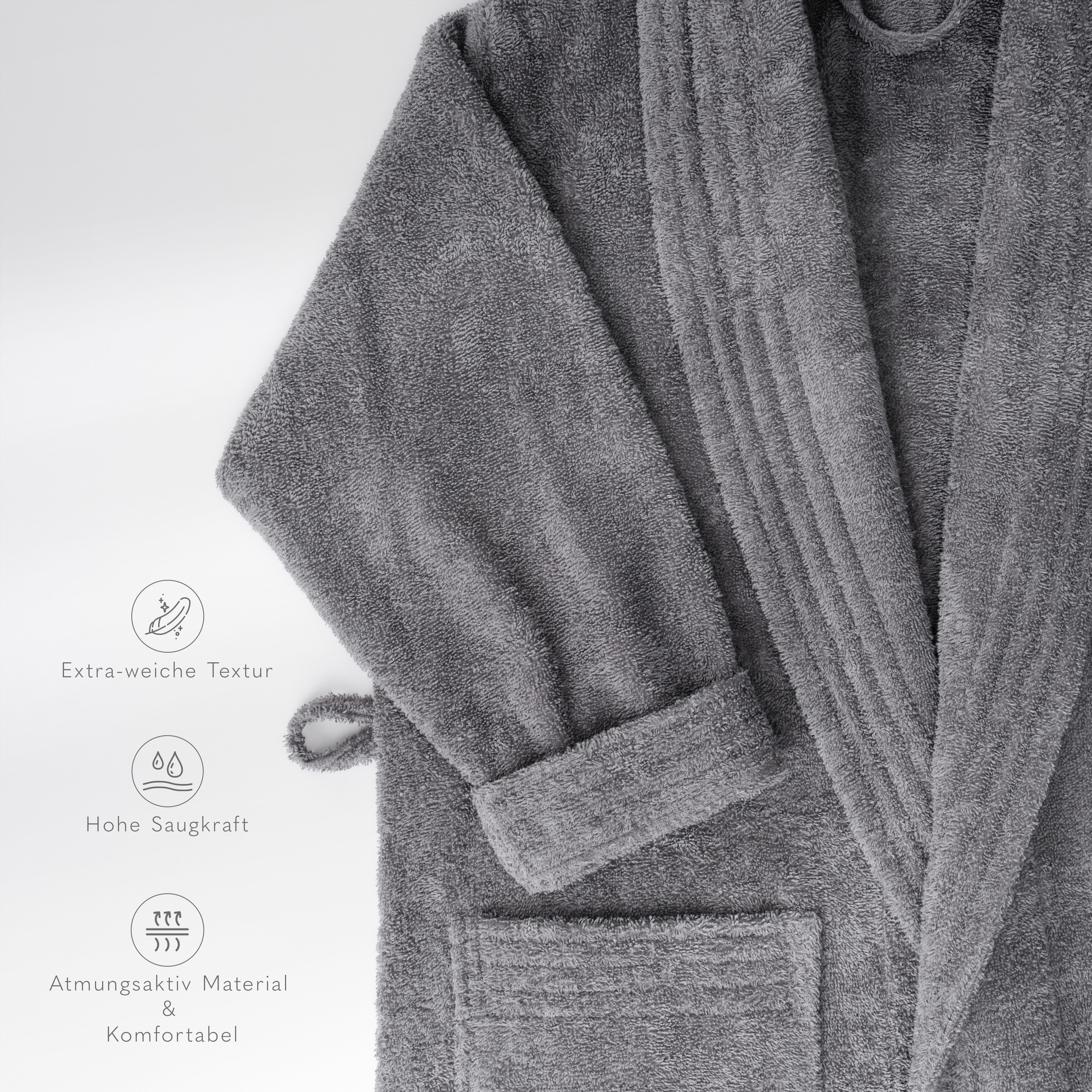 HAMMETEX Herrenbademantel hergestellt aus 100% Baumwolle – 380 g/m² Frottee, mit Taschen, Langform, Baumwolle, Schalkragen, Gürtel, saugfähig & Weich – Bild 5 von 5