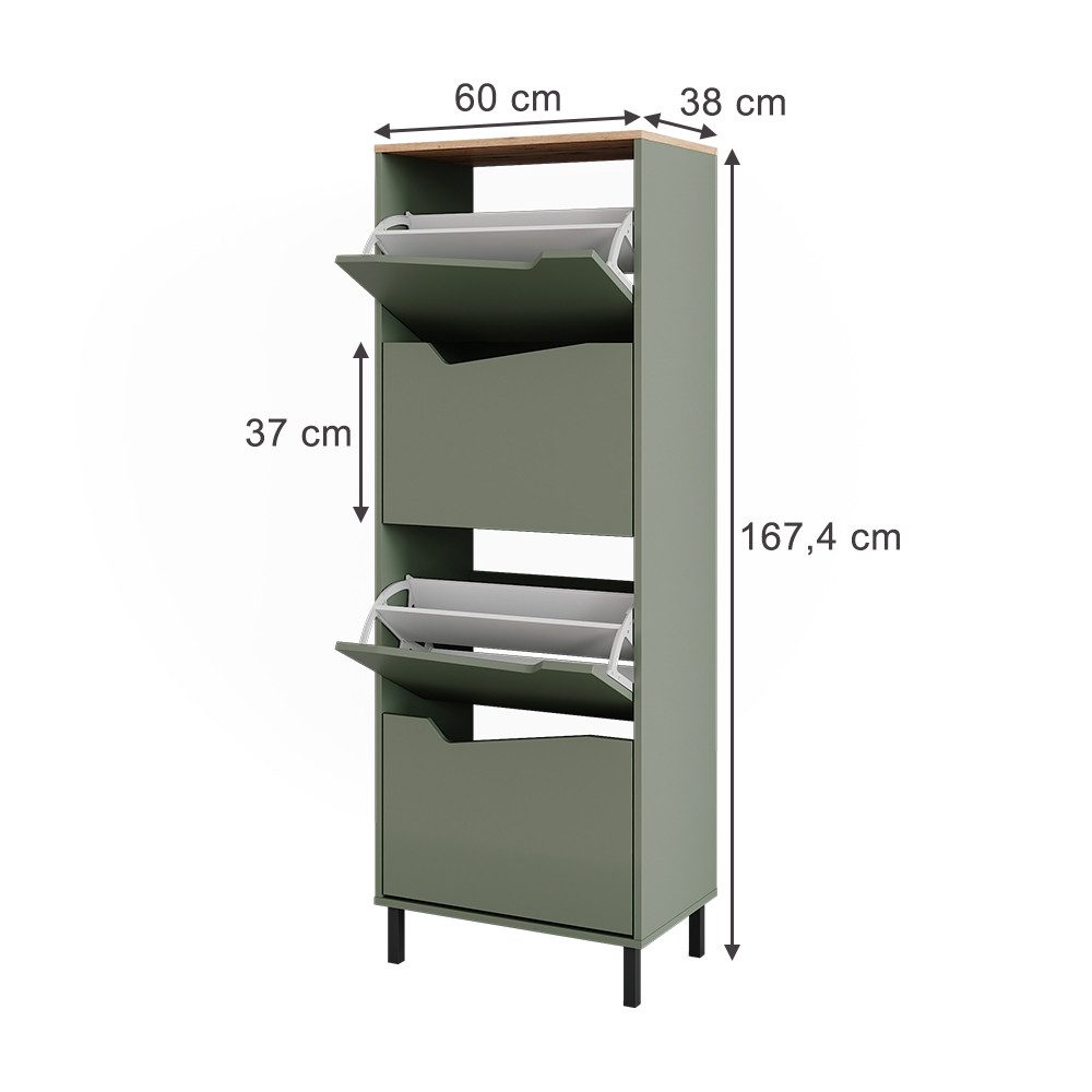 Vicco Schuhkipper Marelle, Grün/Artisan, 60 x 167.4 cm mit 4 Fächern (1 St)