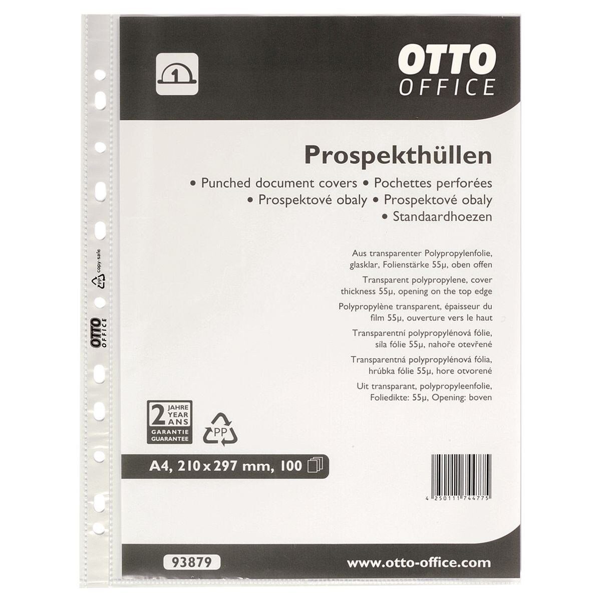 Otto Office Budget Prospekthülle, 100 Stück, Format A4, glasklar, Öffnung oben, gelocht