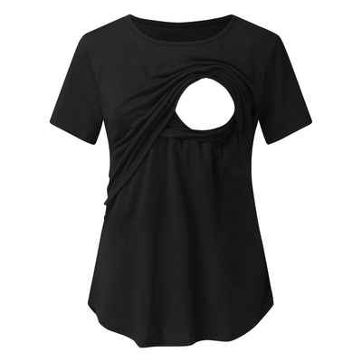 B.X Stilltop Praktisches Stillshirt Stilltop Damen Stillunterhemd Einfarbiges, kurzärmliges Still, Wochenbett-T-Shirt Rundhalsausschnitt