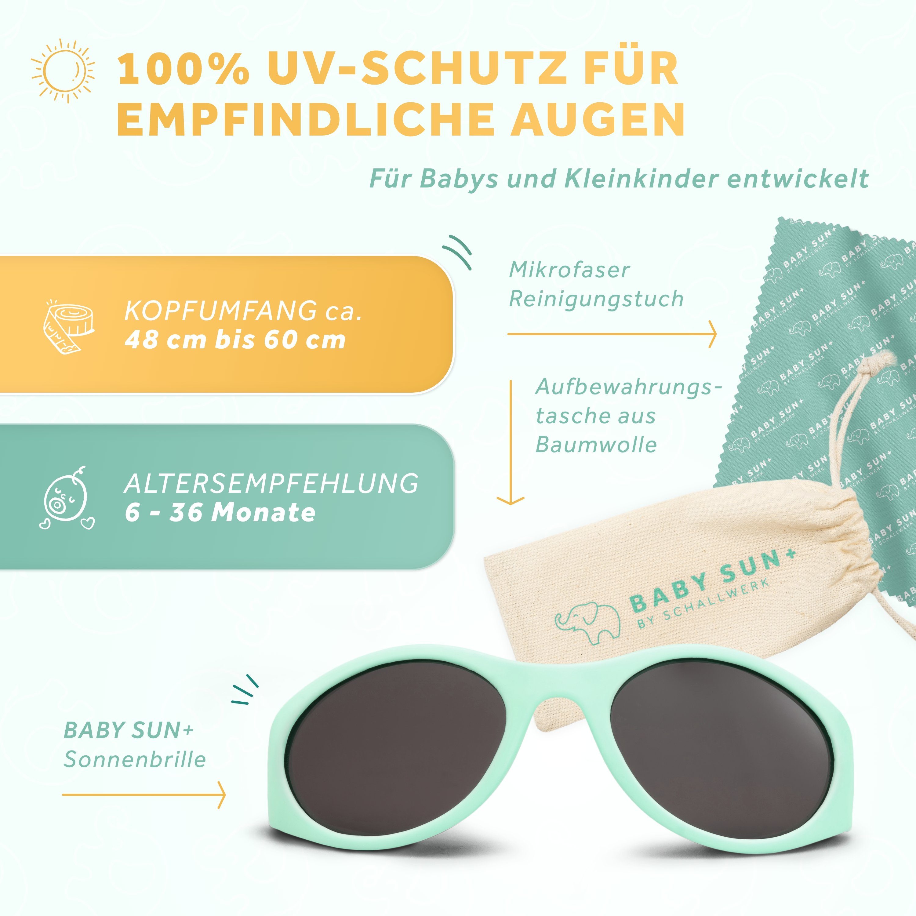 Schallwerk Sonnenbrille Baby Sonnenbrille 6-36 Monate UV-Schutz ohne Verrutschen weiches Kopfband, leichtes Gewicht, hoher Schutz