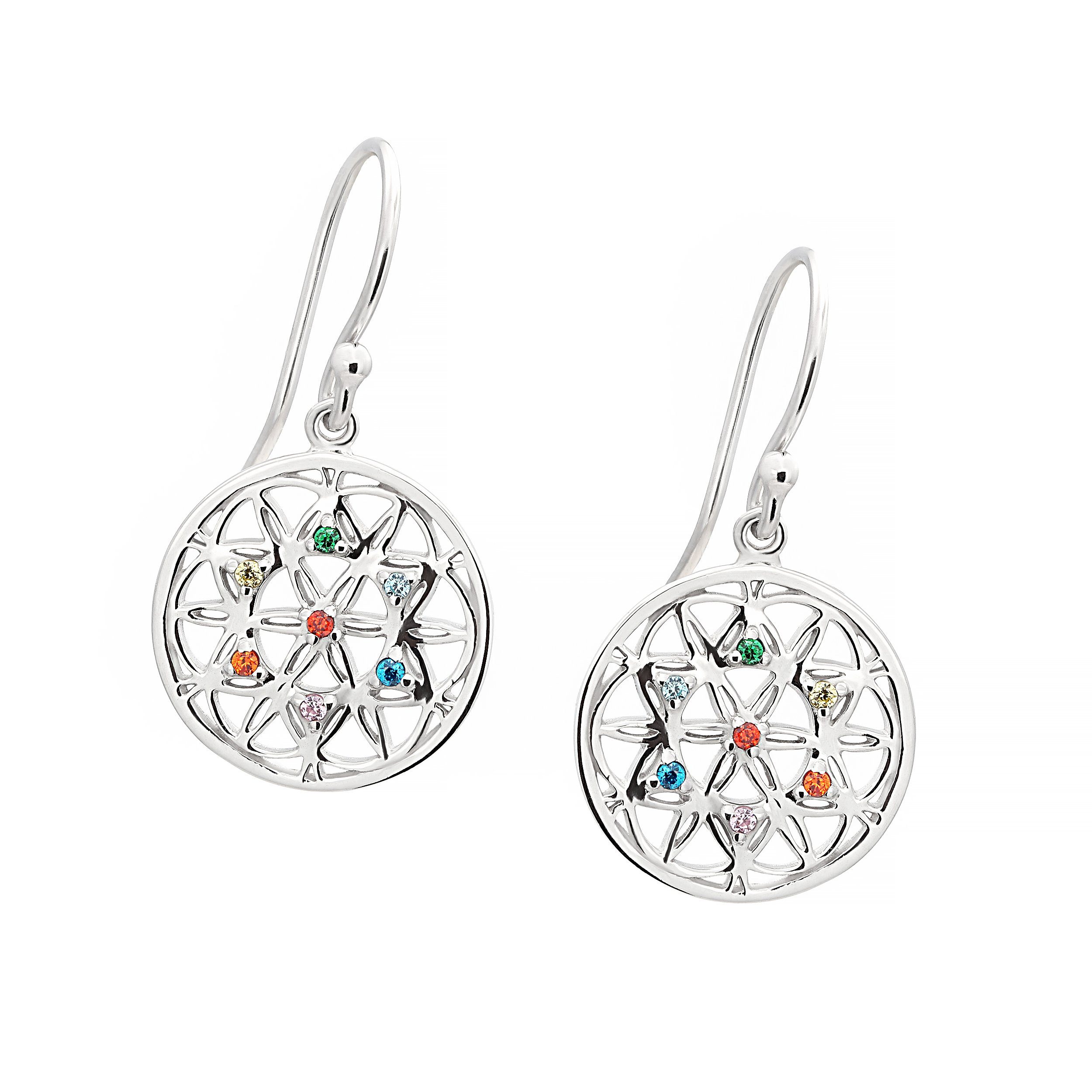 Kettenanhänger Paar 16mm Chakra Lebensblüme Ohrhänger 925 Silber