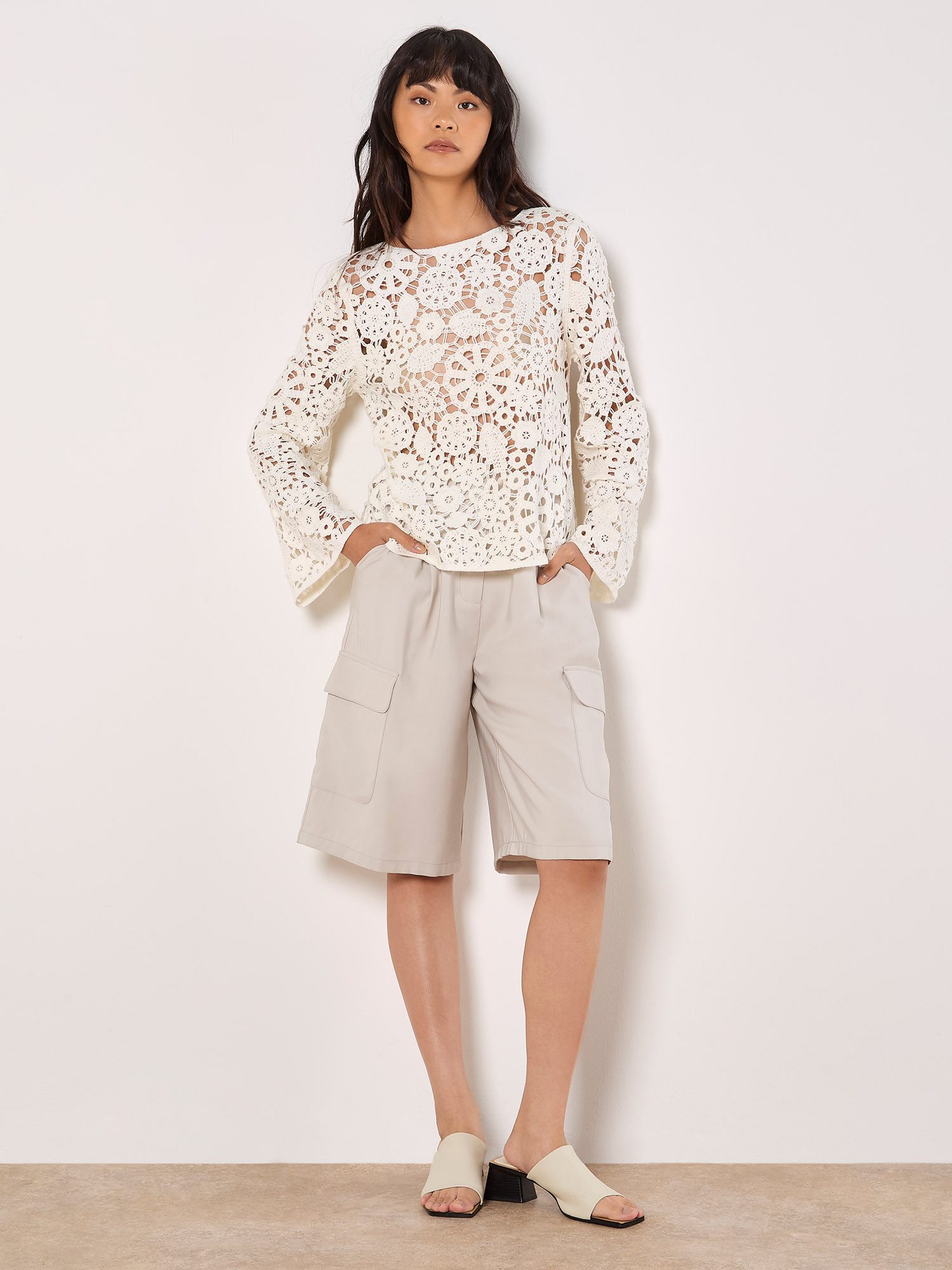 Apricot Klassische Bluse Floral gehäkeltes Oberteil, günstig online kaufen