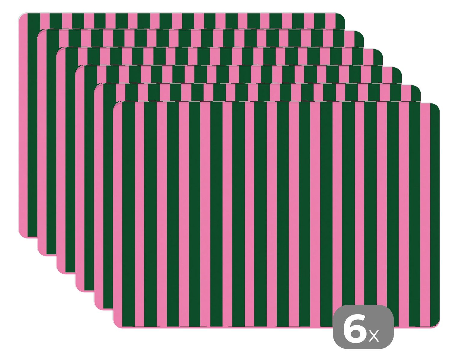 MuchoWow Platzset Vertikale Streifen - Grün - Rosa, (6-St), Platzsets, Tischset, Abwaschbar, Tischsets, Platzdeckchen