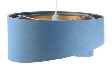 Licht-Erlebnisse Pendelleuchte MADAN, ohne Leuchtmittel, Wohnzimmer in Weiß Blau Gold E27 Ø 50 cm Stoff Metall Modern