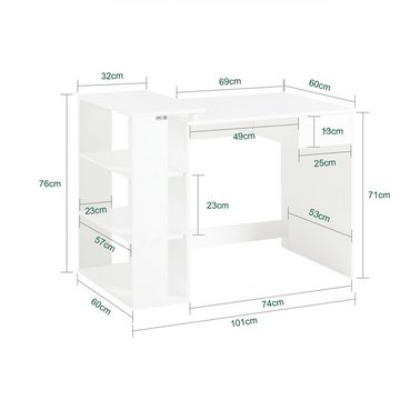 SoBuy Schreibtisch FWT35-W, mit 1 Schublade und 3 Ablagen Tisch Arbeitstisch Computertisch