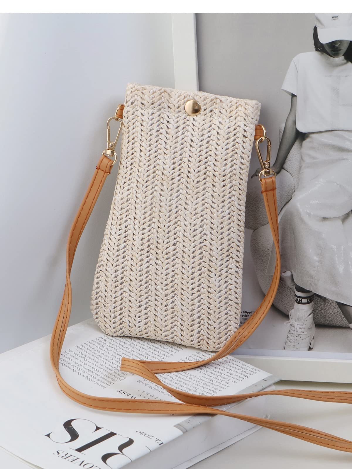 Coonoor Handytasche Umhängetasche Damen, Strohtaschen für Frauen Crossbody Strand Tasch – Bild 3 von 5