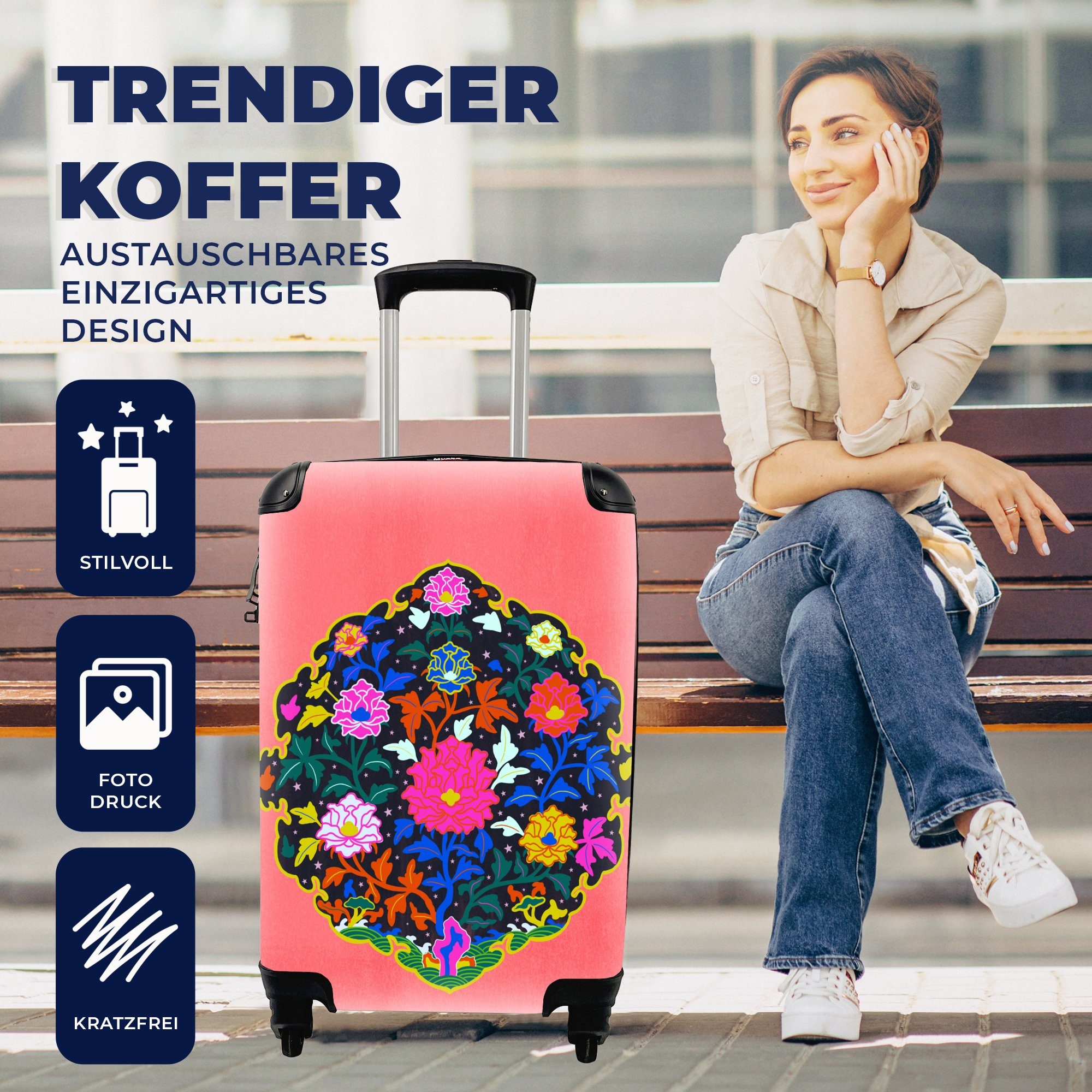 mit Trolley, Design, Rollen, Handgepäckkoffer Reisekoffer für Regenbogen 4 Blumengirlande Reisetasche - Ferien, rollen, MuchoWow Handgepäck -