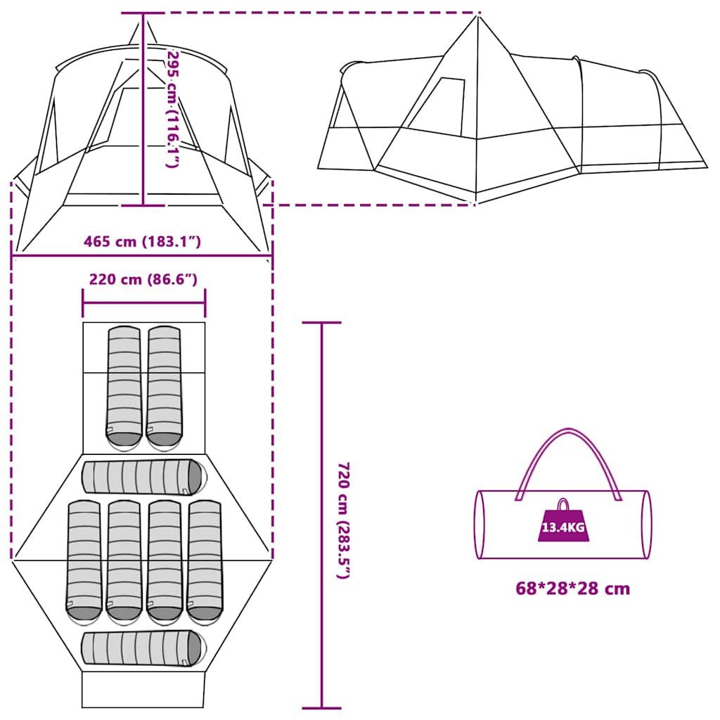 vidaXL Tipi-Zelt Teepee Zelt für 8 Personen mit Dach Grün 720 x 465 x 295 cm, (1 tlg)