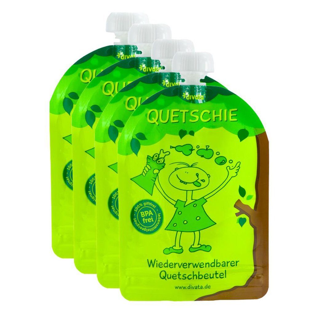 divata Trinkflasche Wiederverwendbare Quetschies, 170ml Quetschbeutel zum selbst Befüllen, Befülle Quetschies mit eigenem Gemüsebrei oder frischem Joghurt!