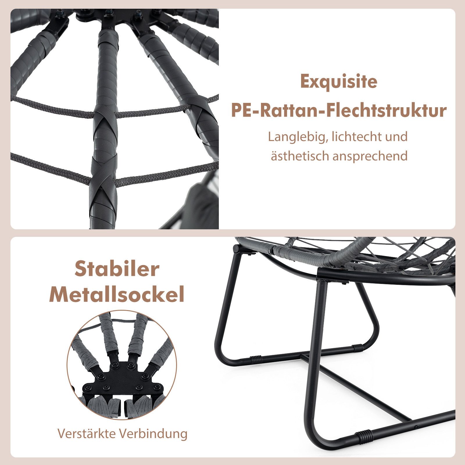 COSTWAY Hängesessel, Korbsessel mit Kissen, aus Rattan & Metall