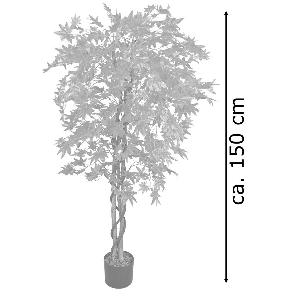 Decovego, Künstliche Kunstbaum Kunstpflanze Echtholz Blätter Rote Ahorn Decovego 150cm Baum Pflanze