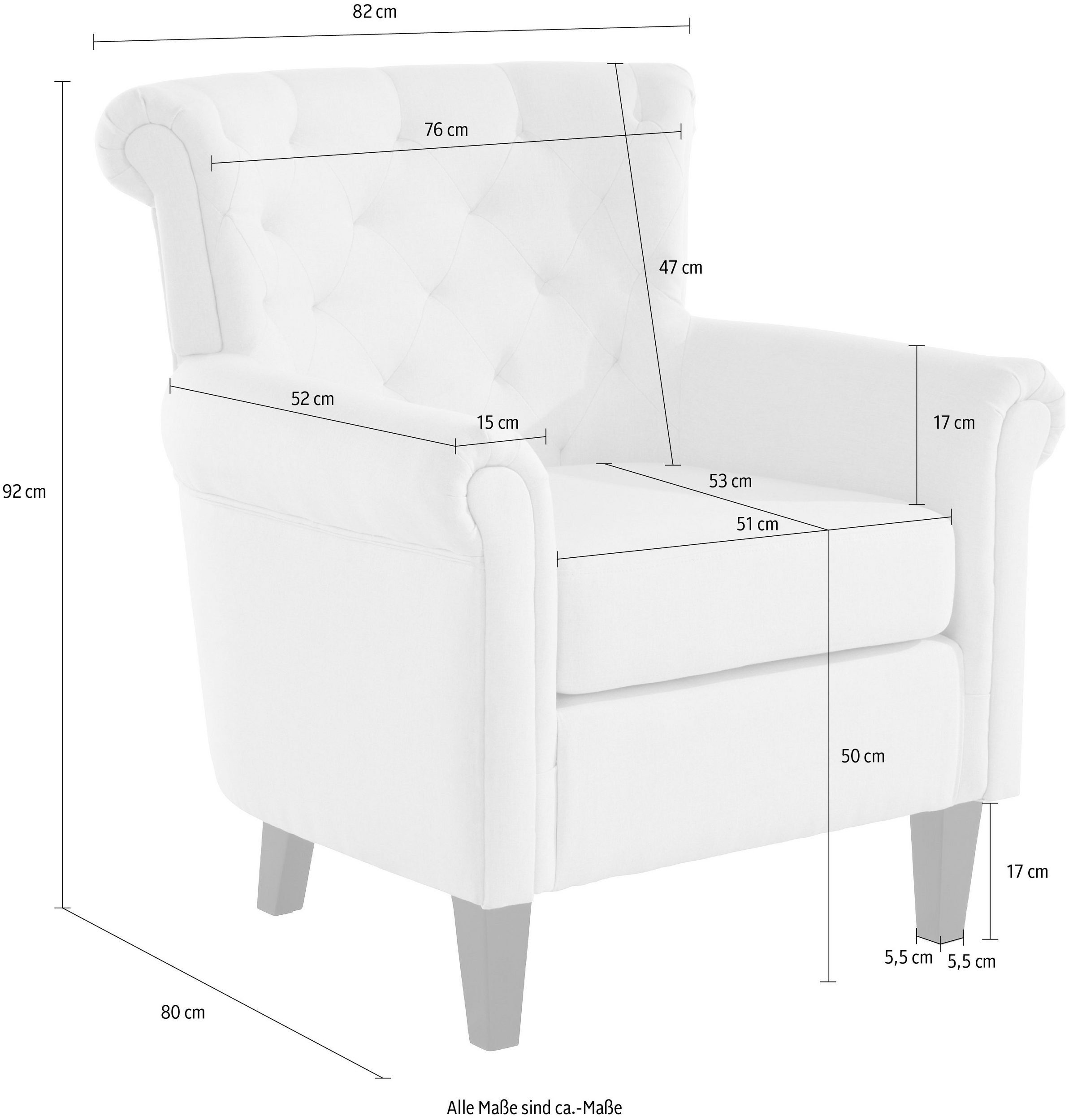 loft24 aus Sitzhöhe Coryn, Pappelholz 50 Sessel mit Füße cm, Stoffbezug blau Diamantensteppung,