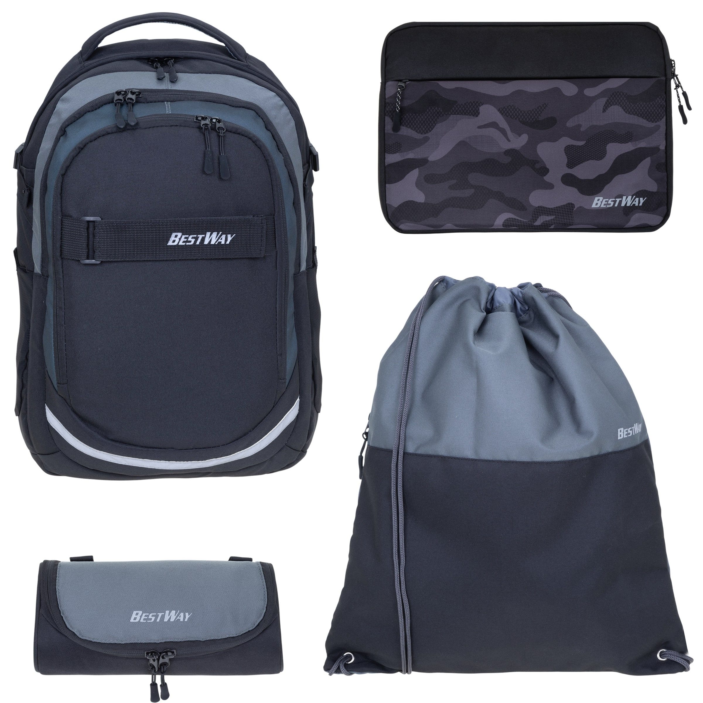 BESTWAY Schulrucksack Evolution Packer 40177 (Set, 4 Teile Rucksack Sportbeutel Mäppchen Laptophülle), Schultasche Rucksack Schulmappe +rtm lh