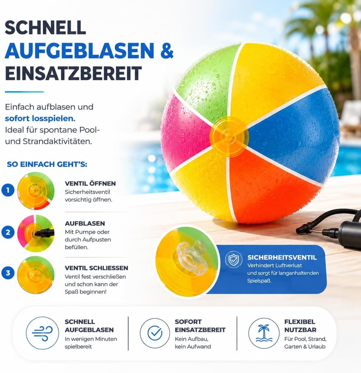 TK Gruppe Wasserball XXL Aufblasbarer Pool Ball Ø 55 cm – Wasserball & Schwimmball (1-St)