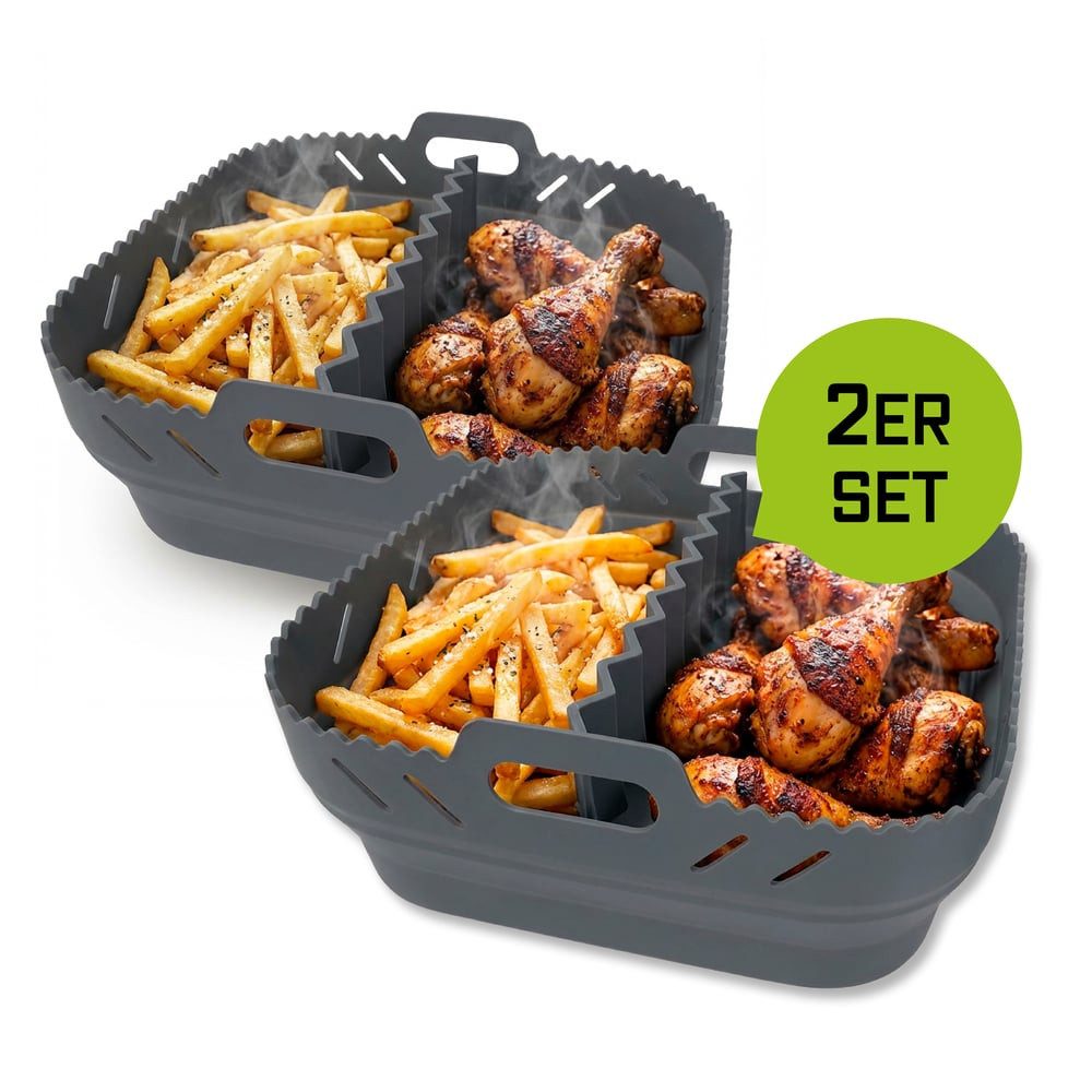 GOURMETmaxx Backform Silikonform Heißluftfritteuse ab 4 L - 2er-Set - mit Trennwand, (2-tlg), Heißluftfritteuse Zubehör Silikon Backform, kreieren, garen, servieren