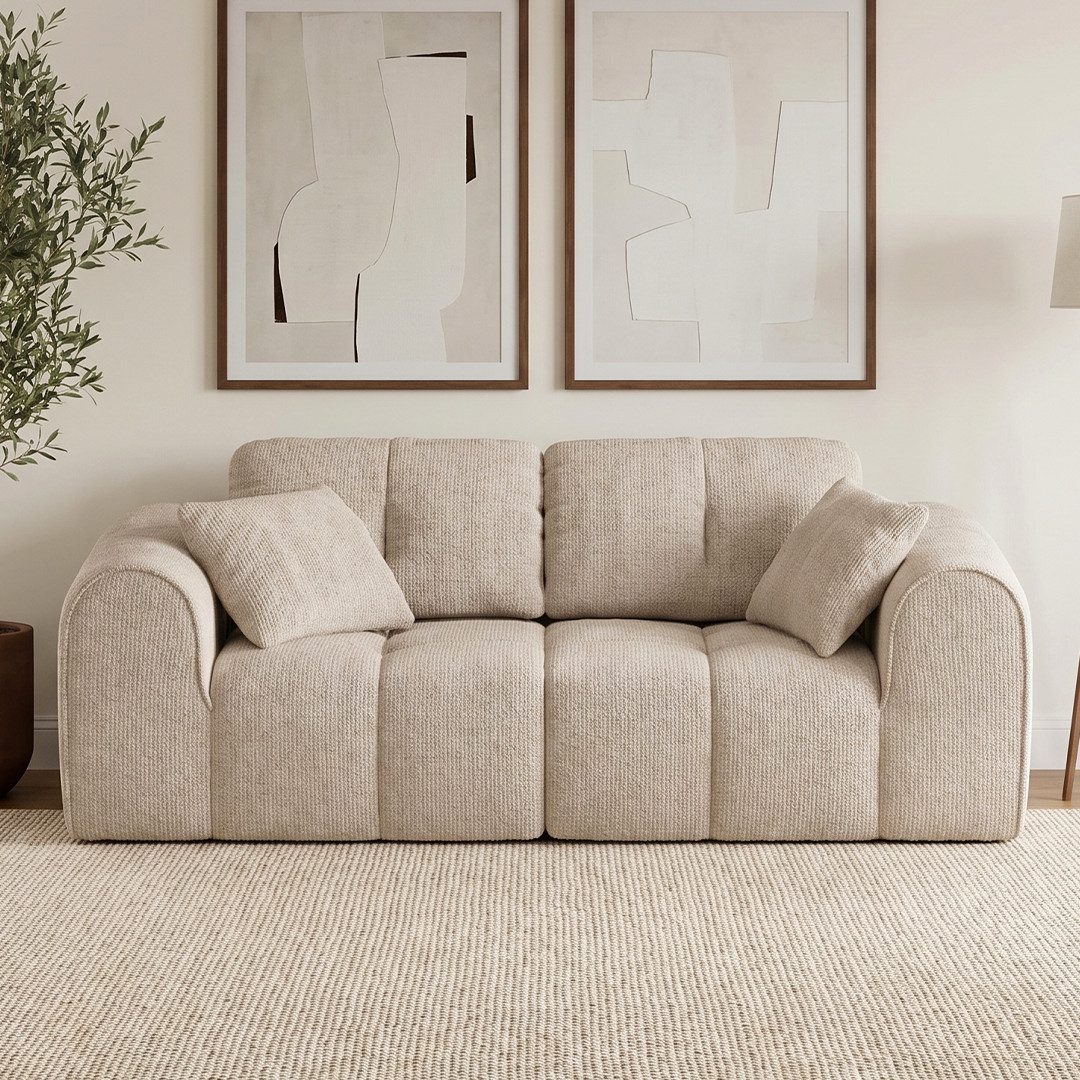 skølm Sofa Vanaheim, Vollschaumcouch vakuumiert verpackt, Couch 2 Sitzer mit 2 Kissen, beige, kein Aufbau erforderlich