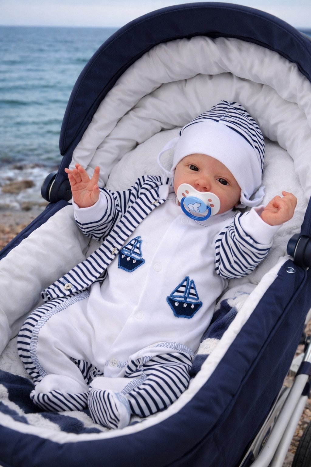 La Bortini Strampler, Jäckchen & Mütze Strampler Mütze und Hemdchen Set Baby Anzug 3tlg 44 50 56 62 68 74