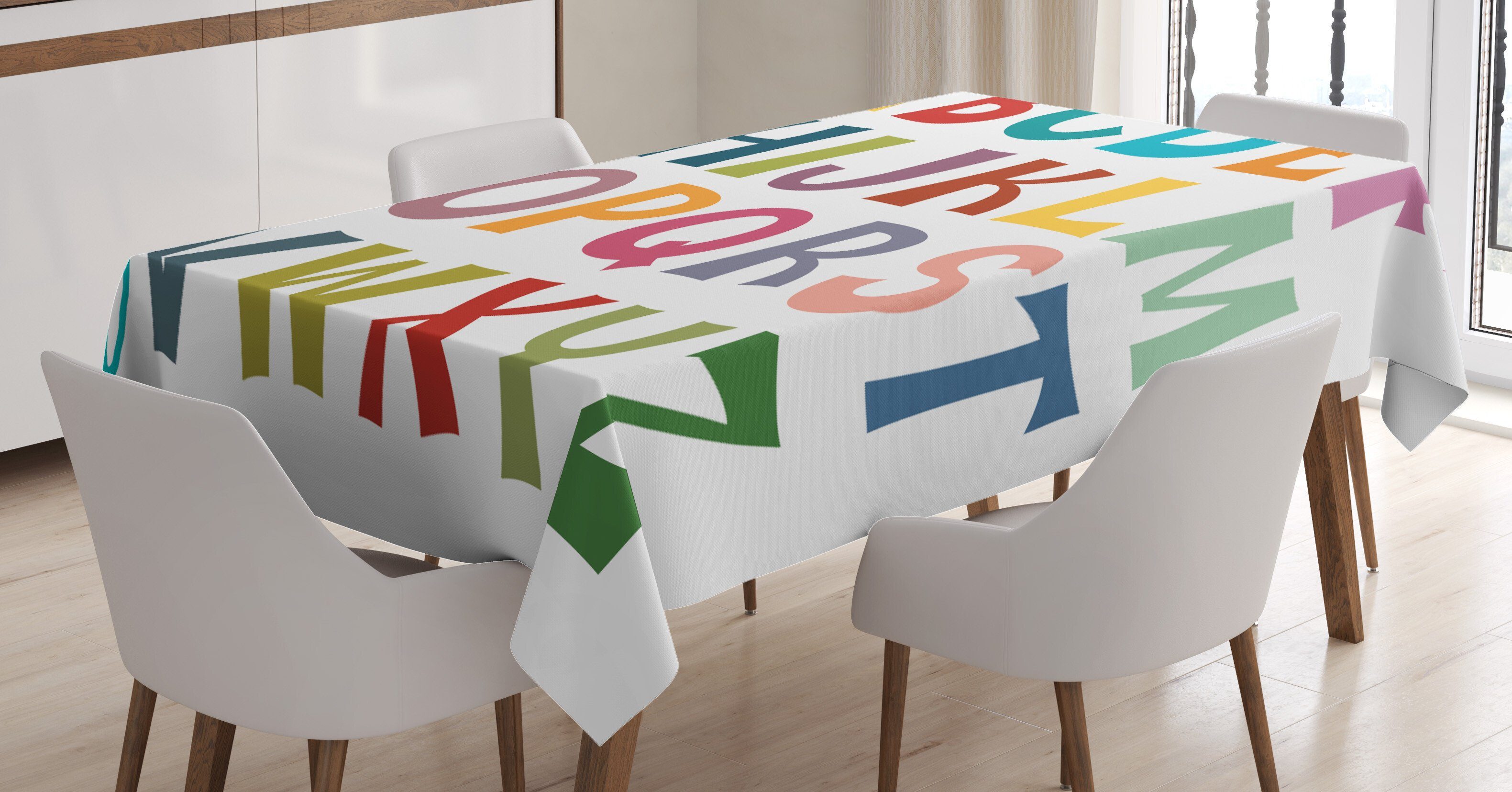 Abakuhaus Tischdecke Farbfest Waschbar Für den Außen Bereich geeignet Klare Farben, Alphabet Grund bunte Buchstaben
