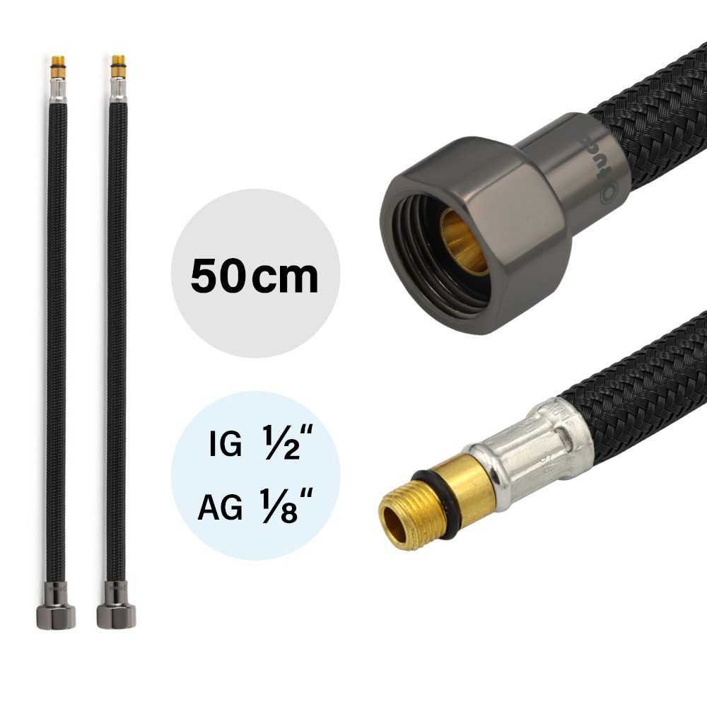 TUCAI Flexschlauch 2x Flexschlauch DN8 IG 1/2"-M10x1 500mm Schwarz Schwarzstahl