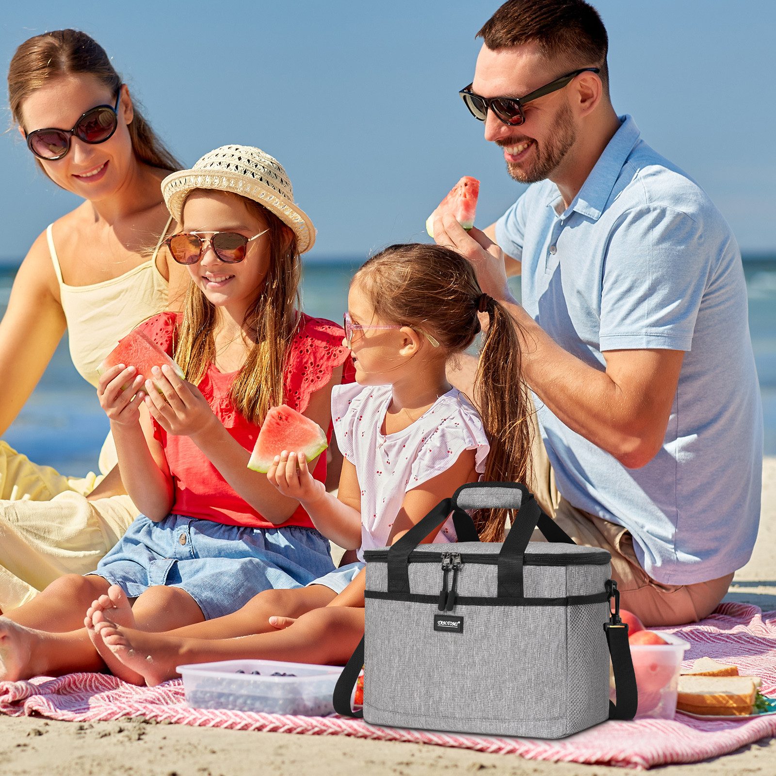 CALIYO Thermobehälter Kühltasche Faltbar Thermobehälter für Essen mit Reißverschluss, Polyethylen (PE), (Faltbar aus wassedichtem Material für Arbeit, Schule und Picknick), 8.5L /15L / 24L (Grau/Schwarz)