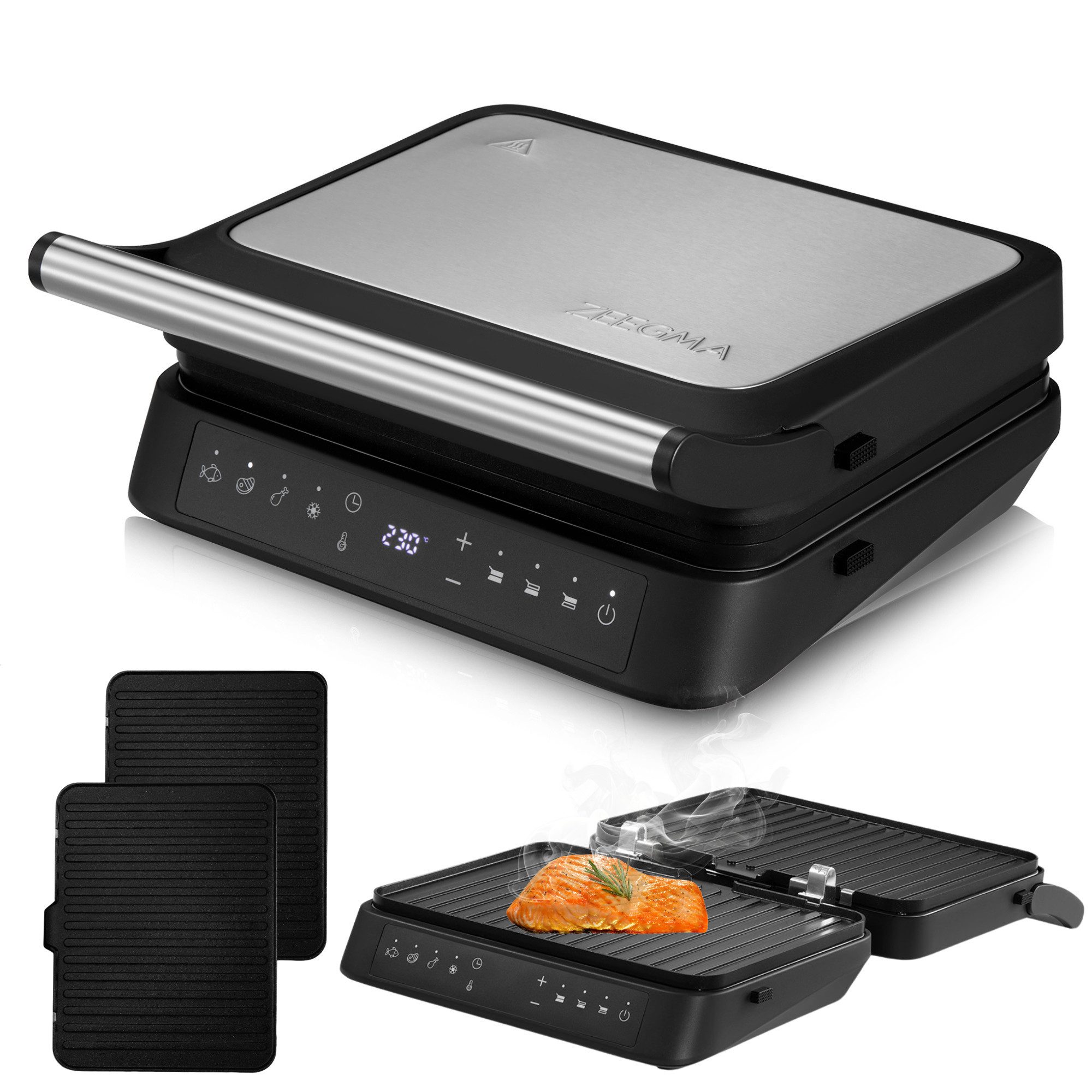 Zeegma Kontaktgrill GRILL CHEF 3.0, 2000 W, 2000 W/4 Programme/abnehmbare Platten/180°/Timer