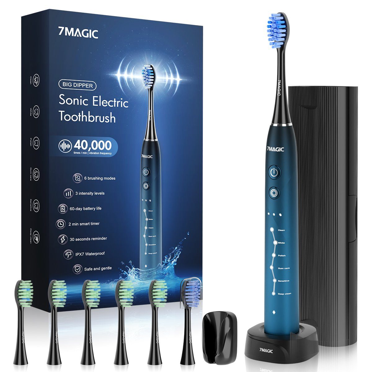 7Magic Schallzahnbürste Elektrische Zahnbürste mit Schalltechnologie Wiederaufladbar