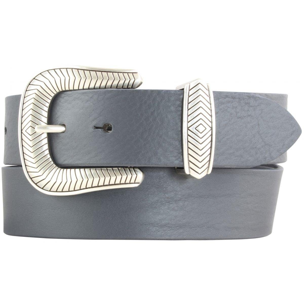 BELTINGER Ledergürtel Designer-Gürtel aus Vollrindleder mit Metall-Schlaufe 4 cm - Jeans-Gür Dunkelgrau, Silber