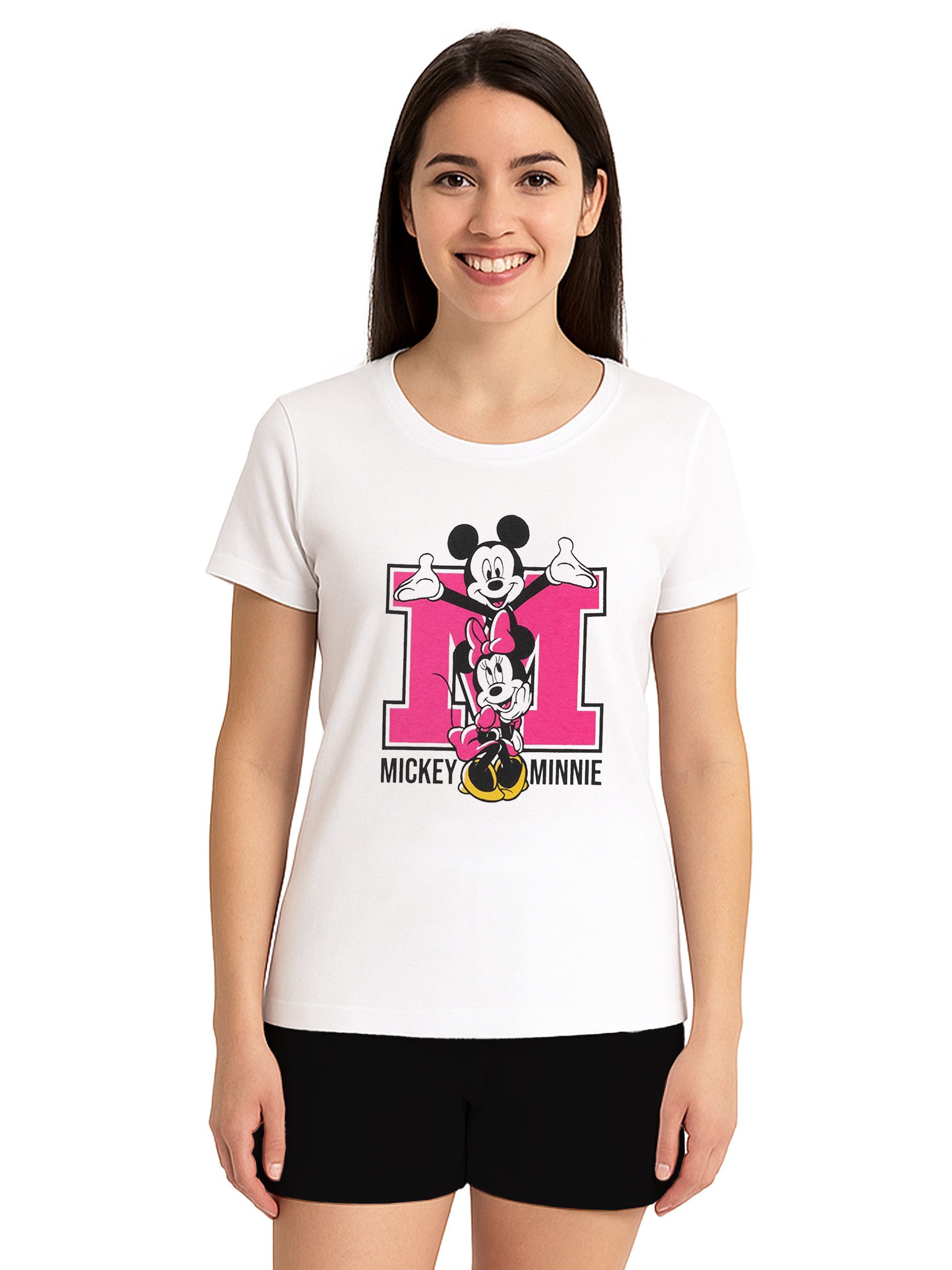 United Labels® Schlafanzug Disney Minnie Mouse Schlafanzug Pyjama Kurzarm Oberteil mit Shorts