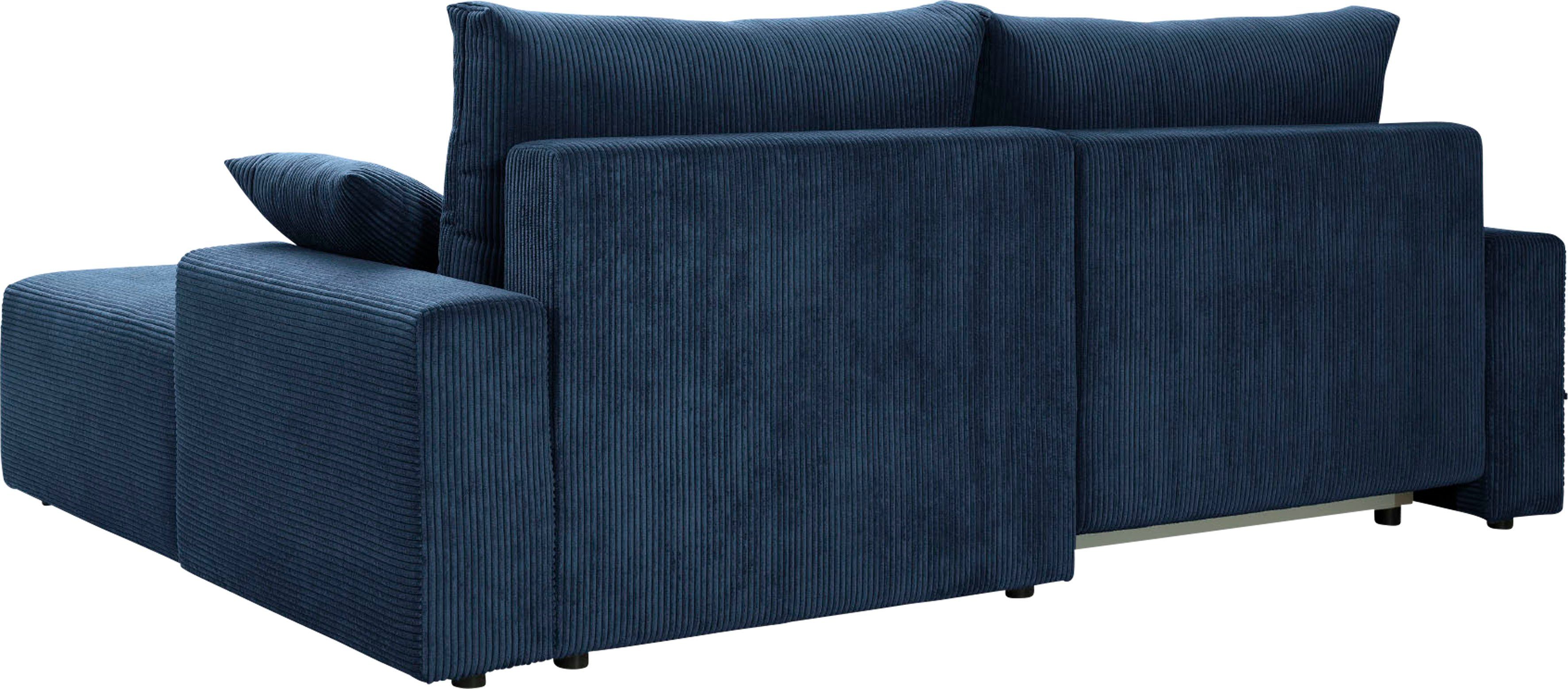 exxpo - sofa fashion Ecksofa Cord-Farben in navy und Orinoko, verschiedenen Bettfunktion Bettkasten inklusive