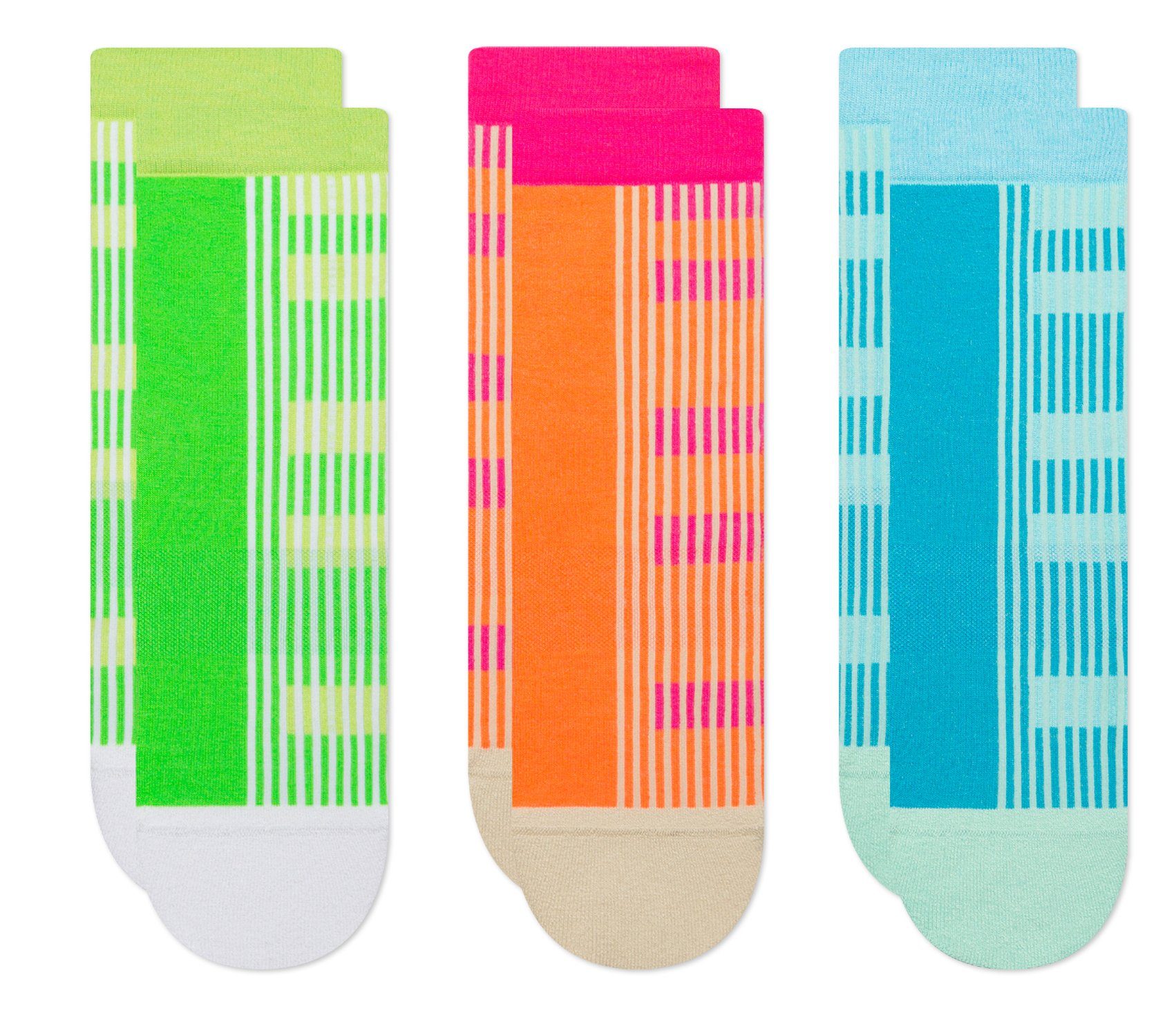 modischen Farbkombis in Stripe Socks Freizeitsocken Crocs Ankle Split Crocs (3-Paar)