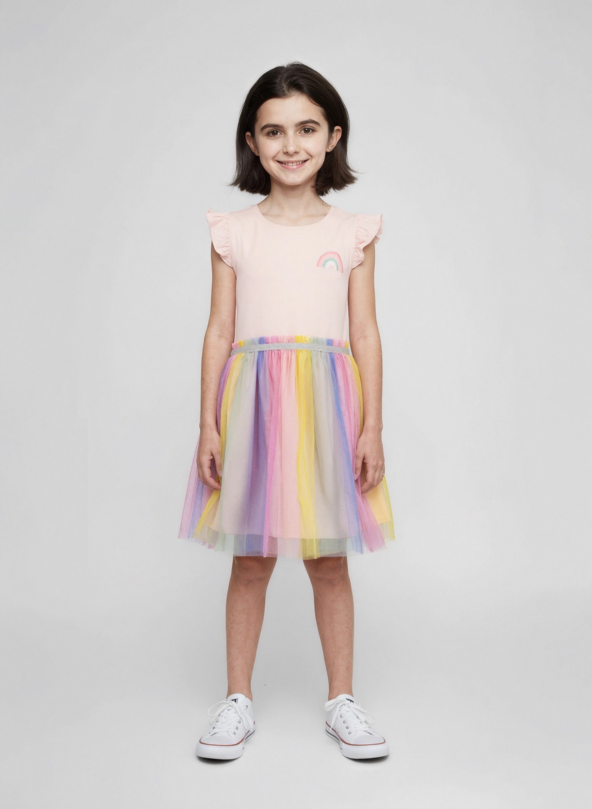 Blue Seven Jerseykleid (1-tlg) mit aufgenähtem, transparentem Tüllrock in Regenbogenfarben