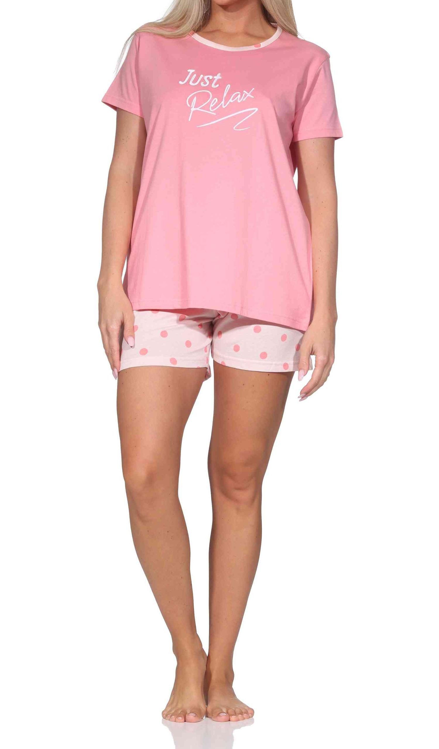Normann Pyjama Normann Damen kurzarm Shorty Schlafanzug Pyjama in Tupfen Punkte Look