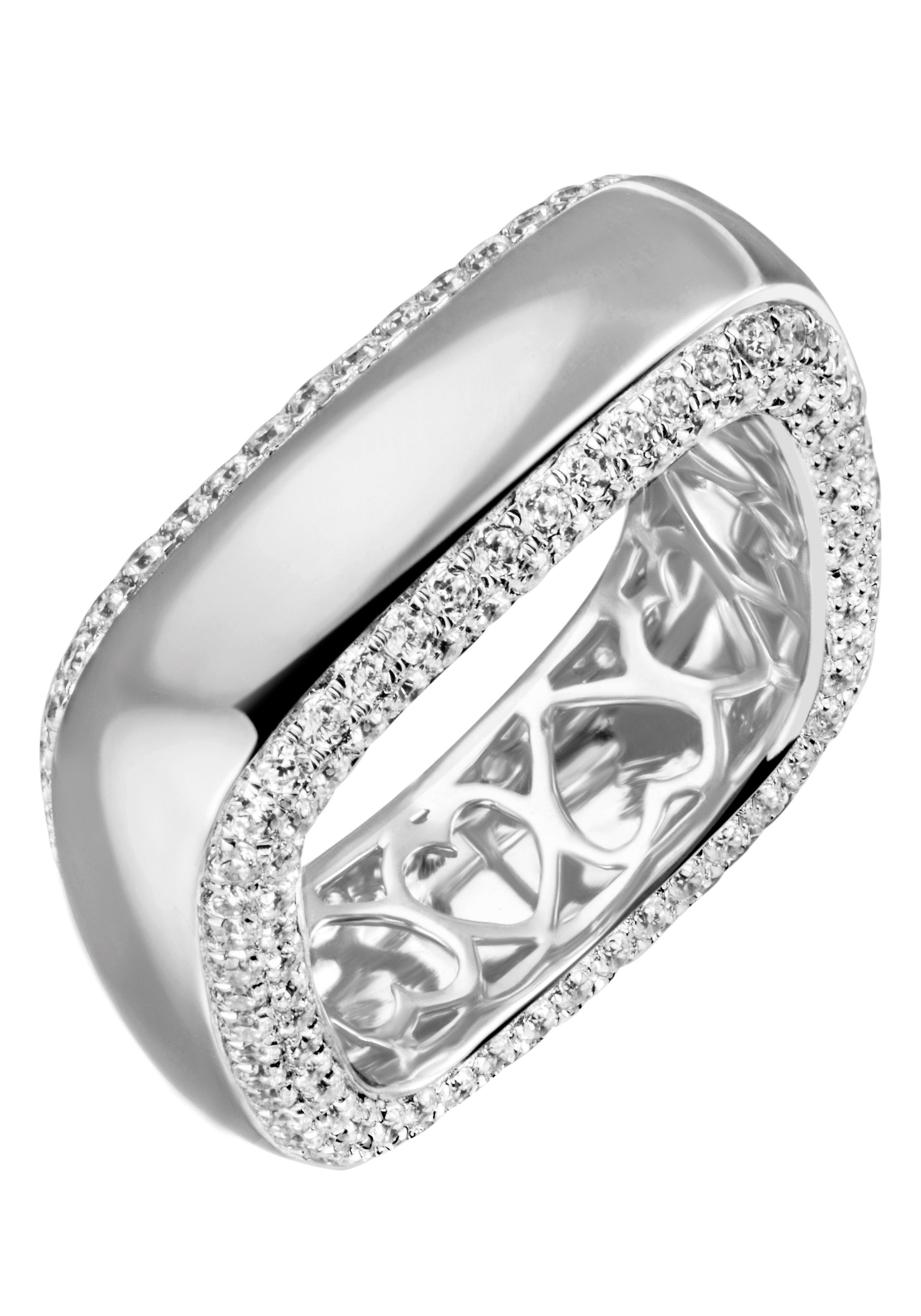 Firetti Fingerring Schmuck Geschenk Silber 925 Silberring eckig Herzaussparung, mit Zirkonia (synth)