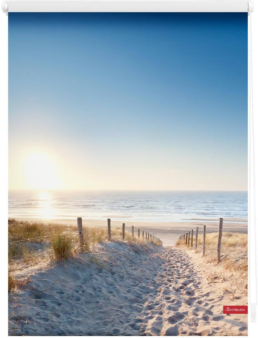 Seitenzugrollo Rollo Klemmfix, ohne Bohren, Verdunkelung, Ostseestrand - Blau, LICHTBLICK ORIGINAL, verdunkelnd, freihängend, Klemmfix