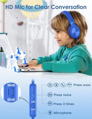 Nabevi mit Kabel, 85/94dB Lautstärkegrenze, HD-Ton Kinder-Kopfhörer (Moderne Technologie für effizientes Arbeiten und Leben., Sharing-Funktion, Over-Ear Verstellbare Faltbare mit Mikrofon)
