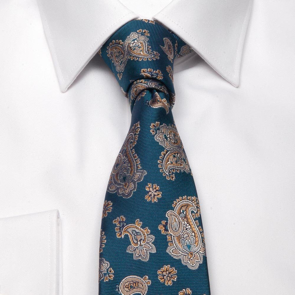 Seiden-Jacquard Krawatte Paisley-Muster mit cm) Krawatte (8 Petrolblau Breit BGENTS