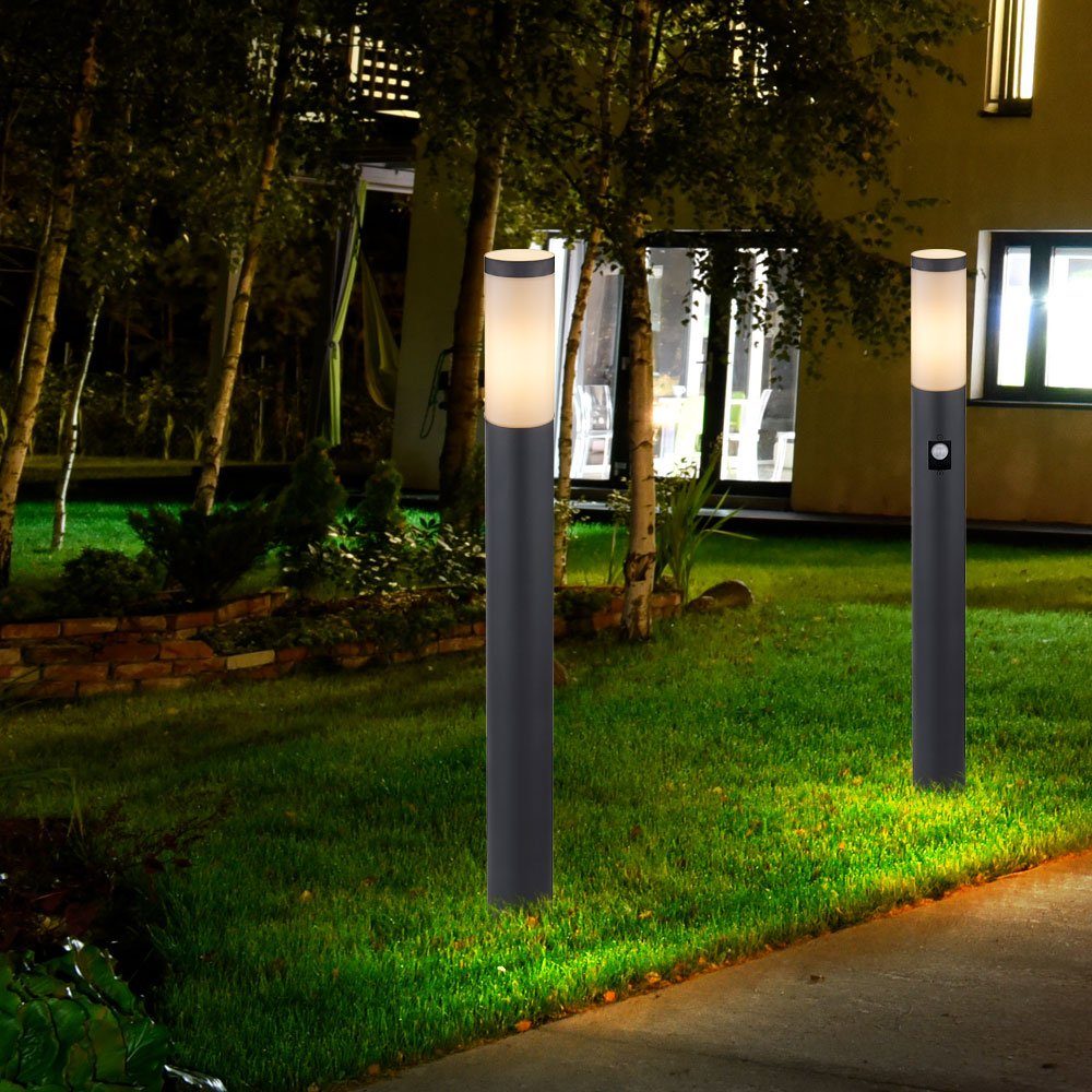Globo Pollerleuchte, Leuchtmittel nicht Bewegungsmelder Set anthrazit Stehleuchte Gartenlampe inklusive, 2er Außenlampe
