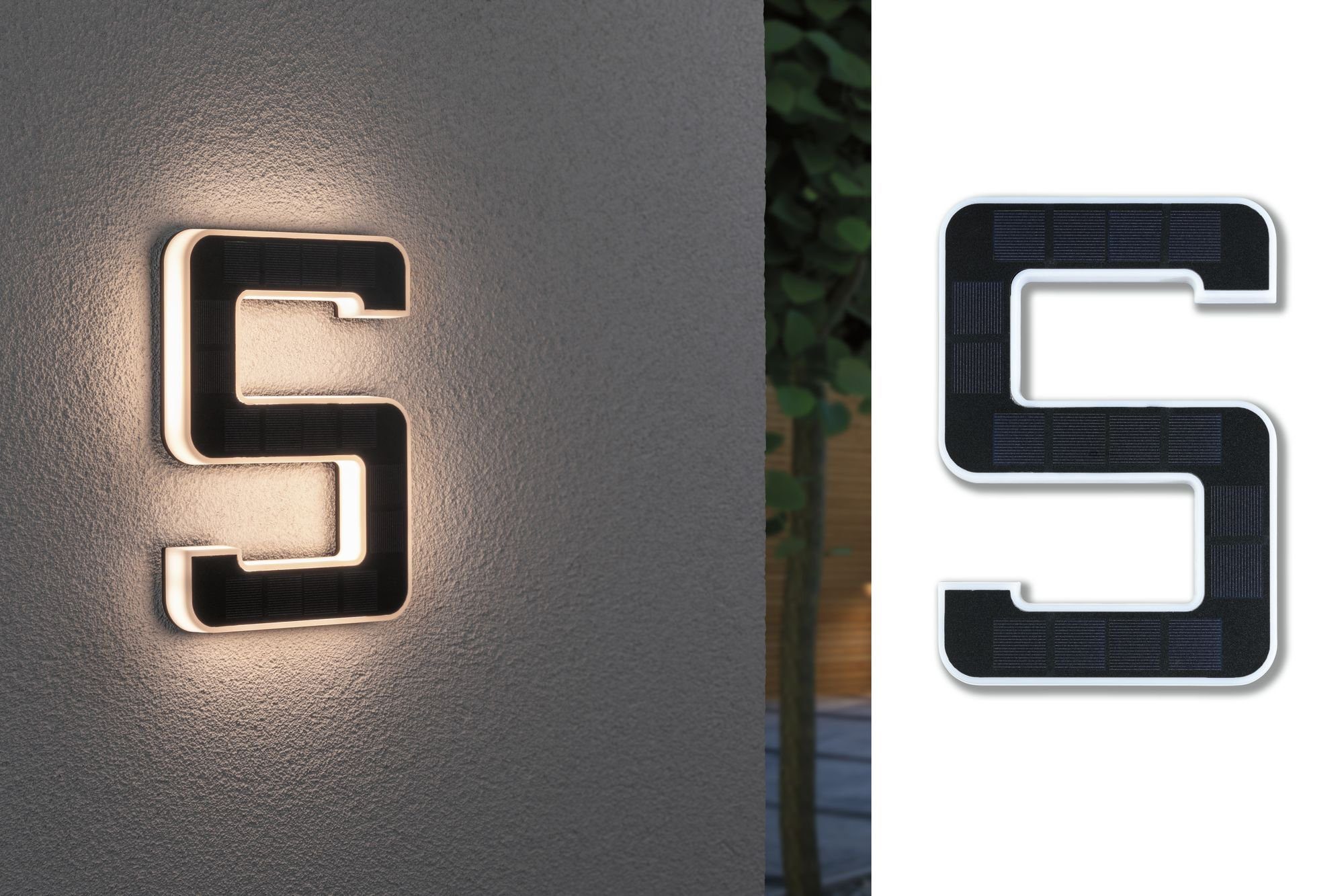 Paulmann LED Außen-Wandleuchte Solar Hausnummer, LED fest integriert, Warmweiß, LED-Modul, Hausnummern, Buchstaben wählbar, Akku wechselbar