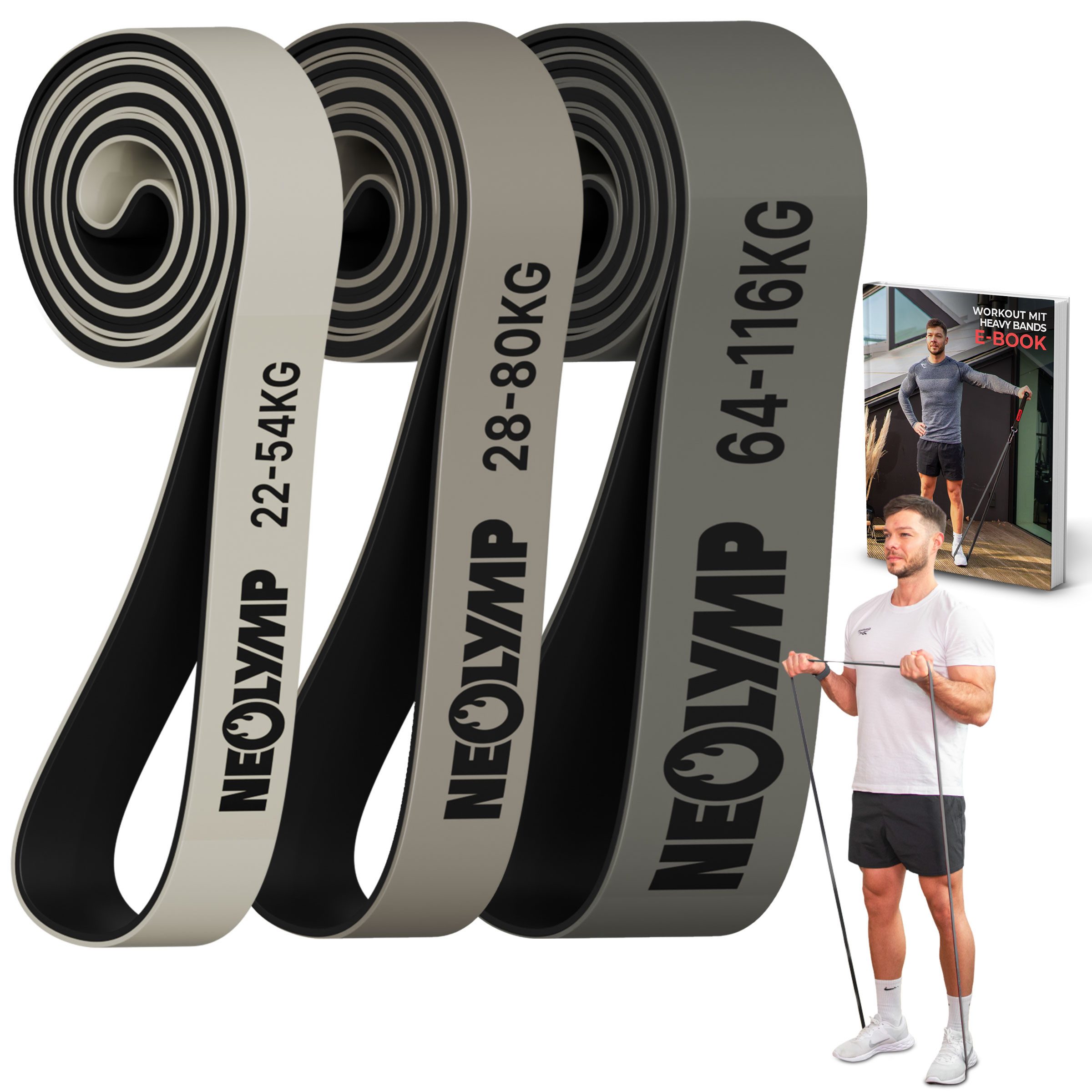 NEOLYMP Trainingsbänder Resistance Bands - Gym Zubehör für Ganzkörpertraining - Klimmzug Band, Kein Spannungsverlust,Hygienisch, Mehrschichtig, Naturlatex, Belastbar