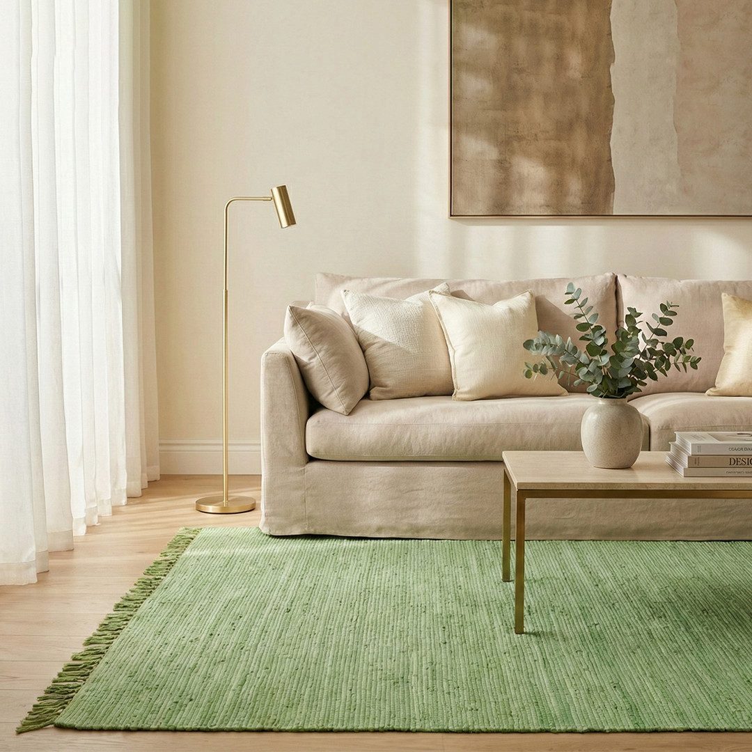 Elegant Floors Teppich Chindi Grün 60x90 cm Baumwolle handgewebt Flachgewebe wendbar Boho, Rechteckig, Höhe: 9 mm